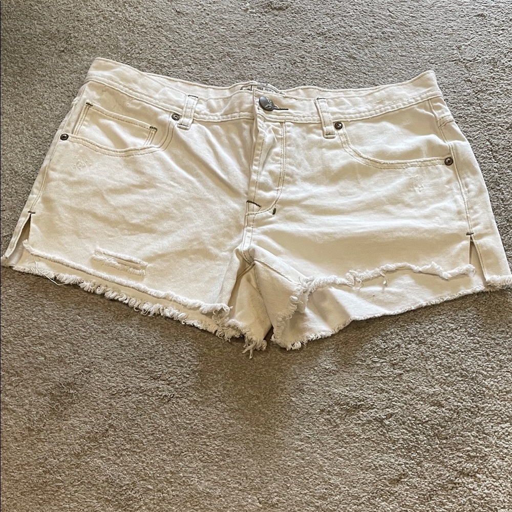 Free People Cream Jean Shorts with Frayed Hem